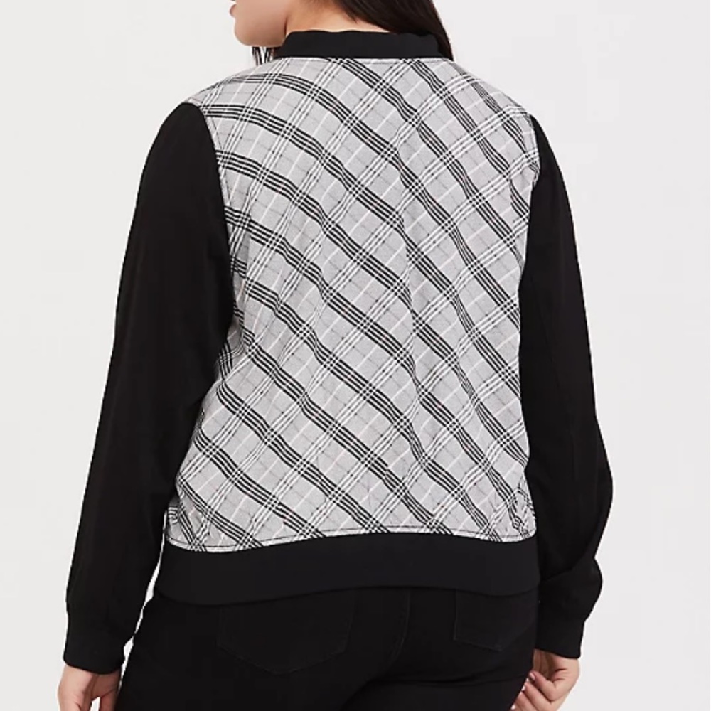 Black Plaid Twill Bomber Jacket - Picture 6 of 6